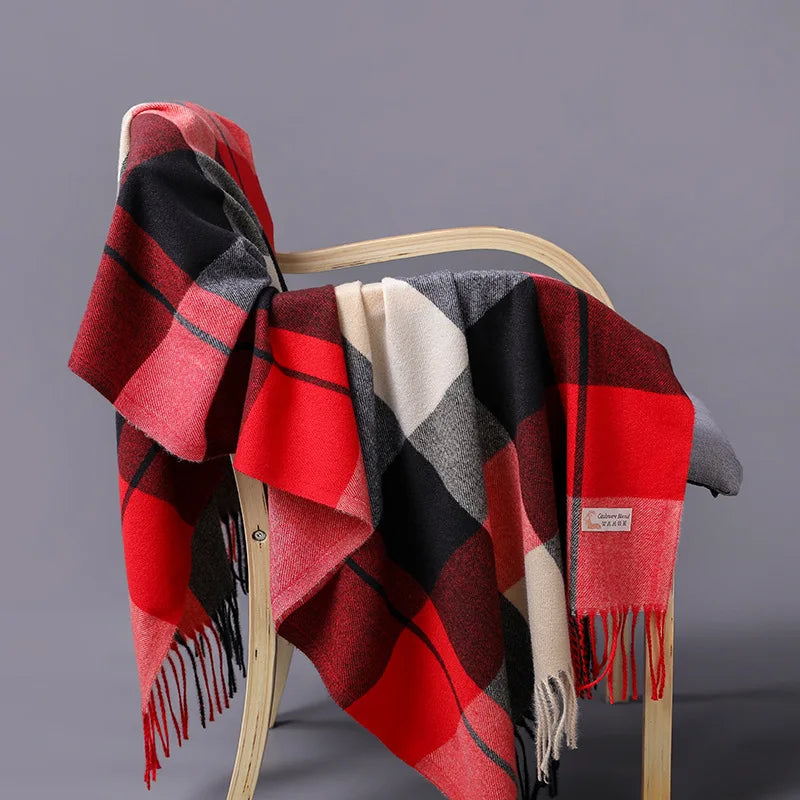 Warmer Plaid Schal für Damen Herren Dicke Wickel Decke Fransen