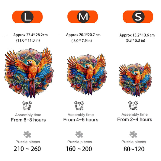 Einzigartiges Holzpuzzle mit Papageienmotiv für Erwachsene