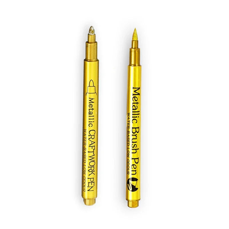 Glänzende Metallic Marker Gold - Silber – Permanente Pinselstifte für Kreative
