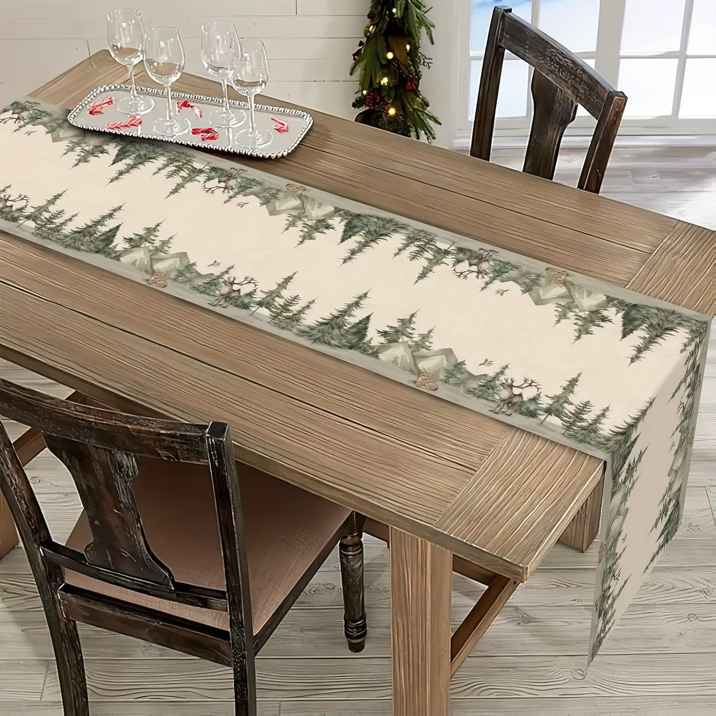 Weihnachtlicher Tischläufer aus 100 Prozent Leinen für festliche Dekoration zuhause und im Restaurant