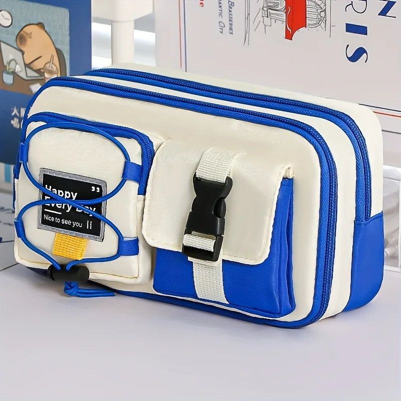 Großes Federmäppchen aus Oxford-Stoff mit vielen Fächern für Stifte und Reiseutensilien