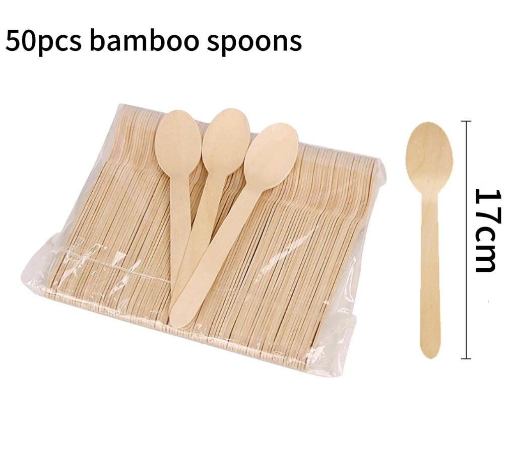 50/100 Stück Einweg Bambus Besteck Set – Nachhaltig - Biologisch Abbaubar
