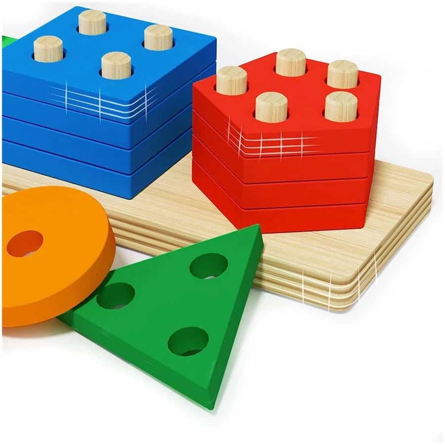 Montessori Holzspielzeug: Buntes Sortier- - Stapelspiel für Kinder 1-3 Jahre