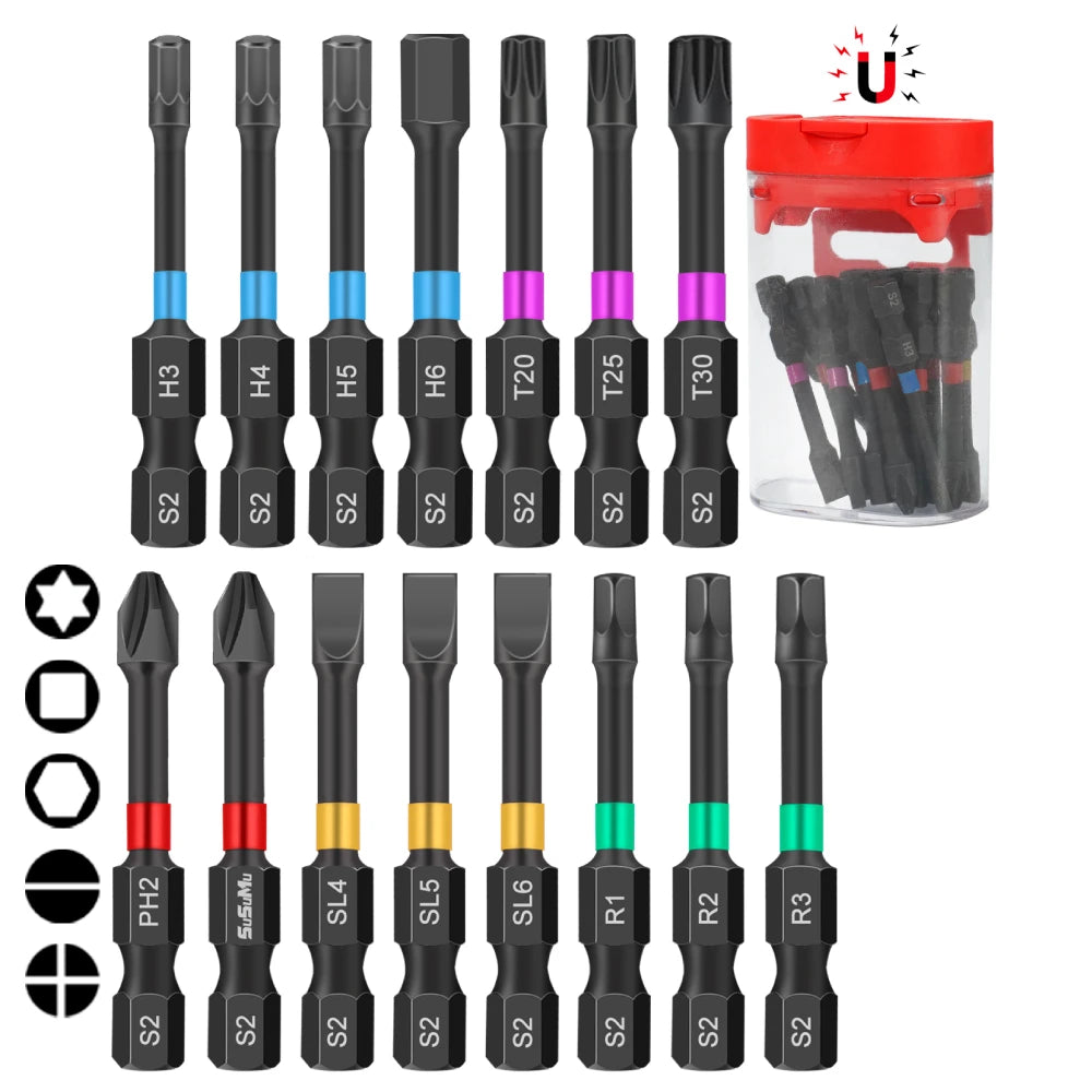 "Robustes 15-teiliges Bit-Set aus legiertem Stahl – magnetisch & rostfrei"