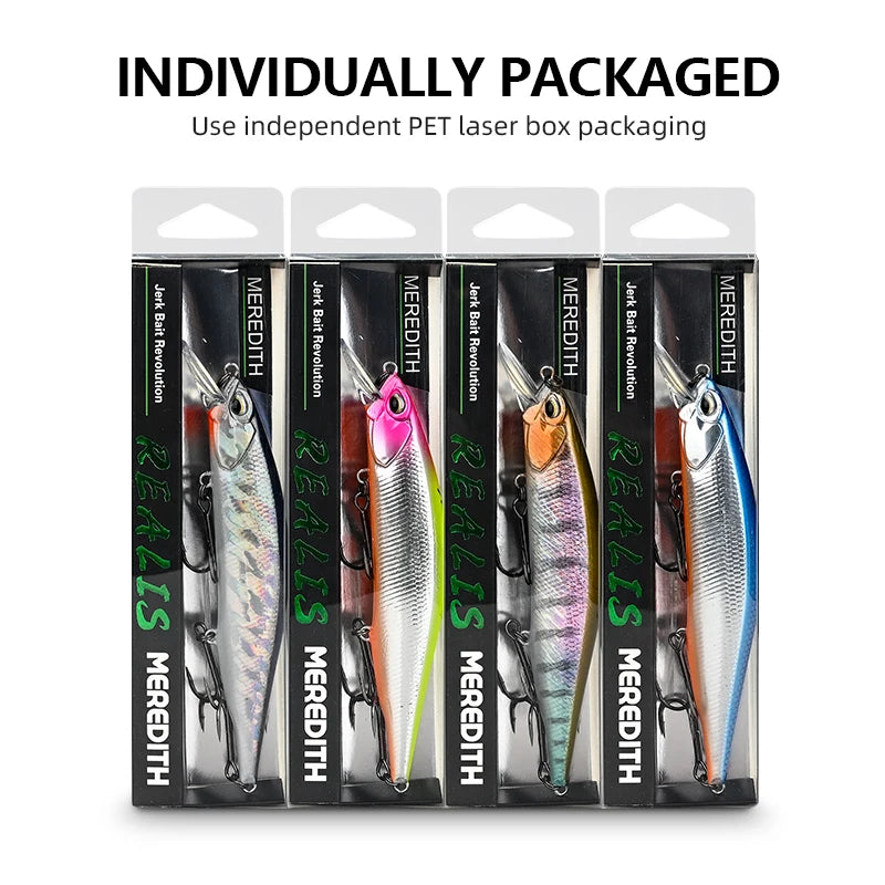 Realistischer Jerkbait Wobbler 110mm 17g mit 3 starken Haken, 12 Farben