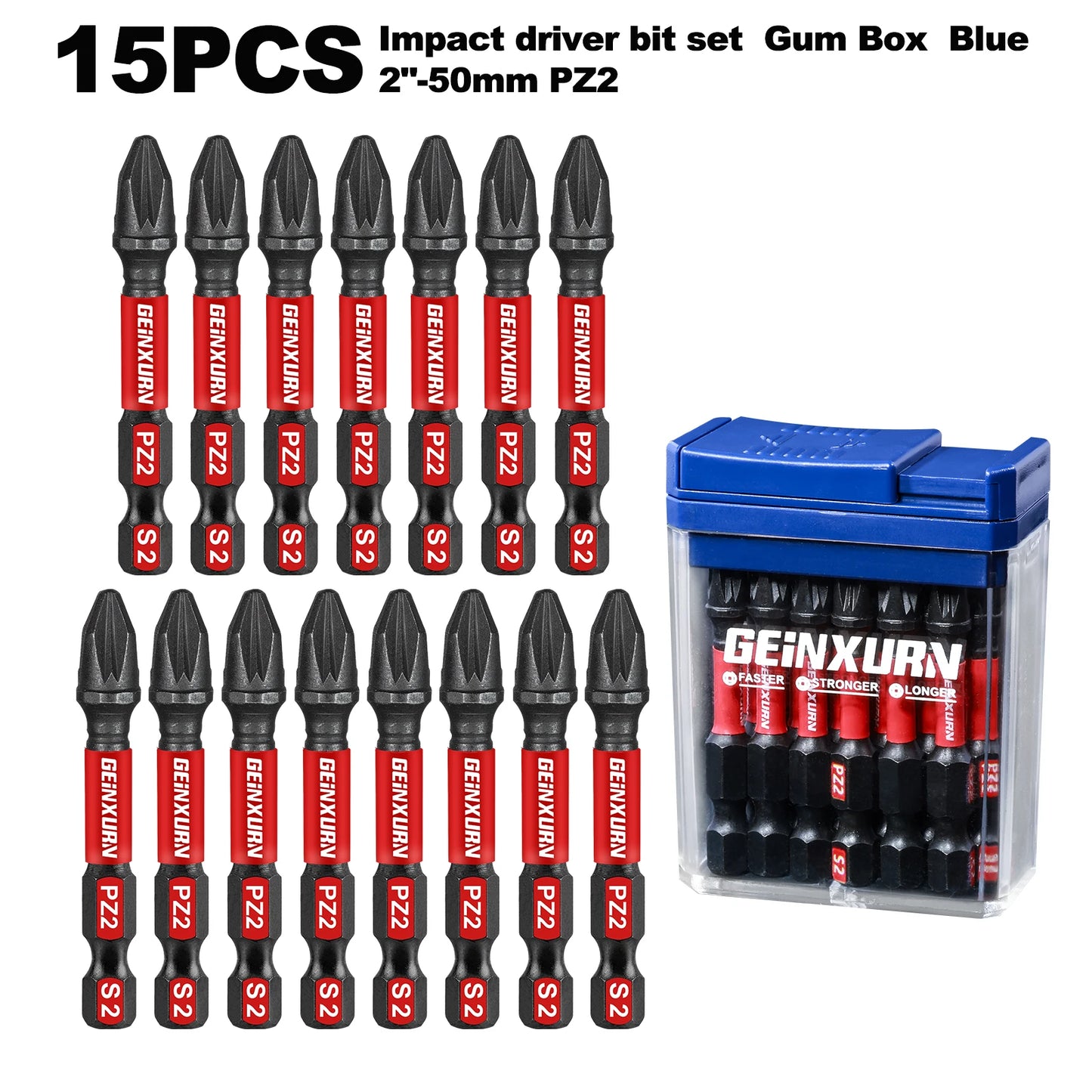 15-teiliges Impact Pozidriv S2-Stahl Schrauber-Bits magnetisch PZ1 PZ2 PZ3 Set
