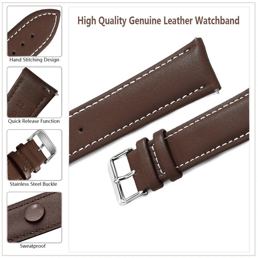 Echtleder Uhrenarmband Schnellverschluss 18/20/22mm für viele Smartwatches