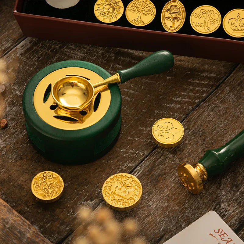 Siegellack Set mit Holzlöffel und Siegelstempel für Dekoration