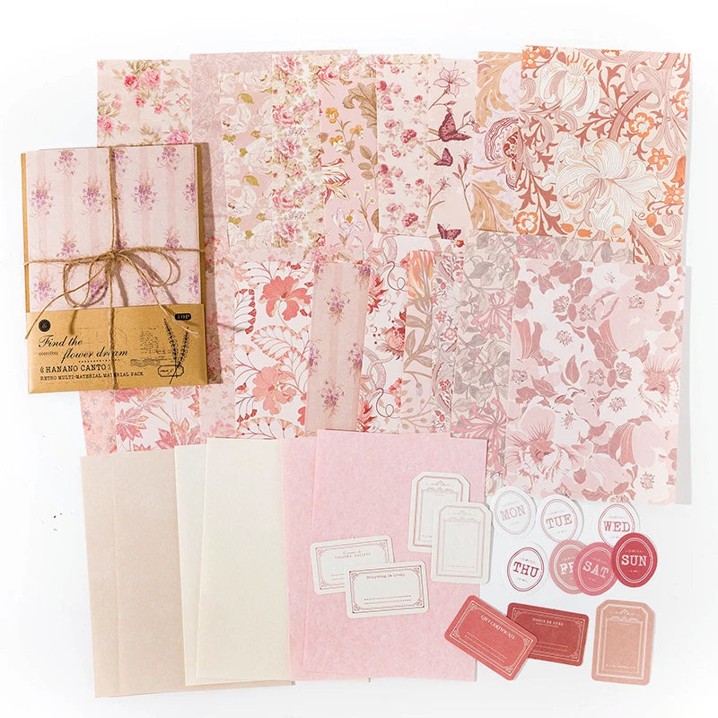 40 florale Vintage Papiere – Handgemacht - vielseitig für DIY - Scrapbooking
