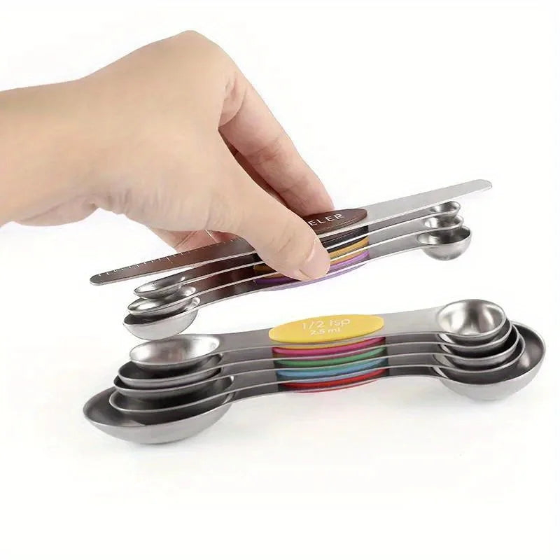 9tlg Doppelkopf Messlöffel Set Edelstahl magnetisch Skala Backwerkzeug
