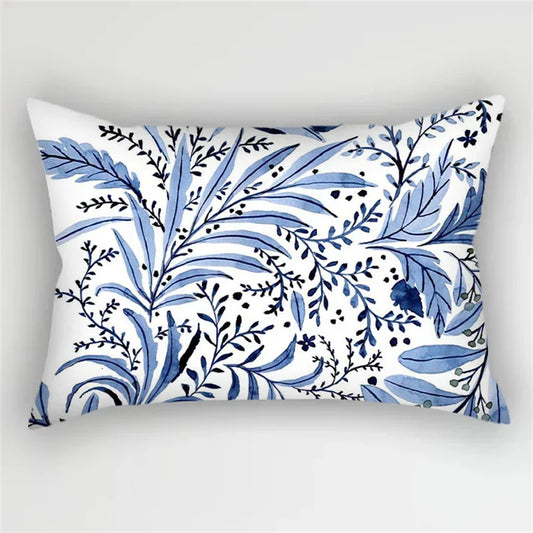 Boho Kissenbezug mit blauem Blumenmuster für Sofa und Auto