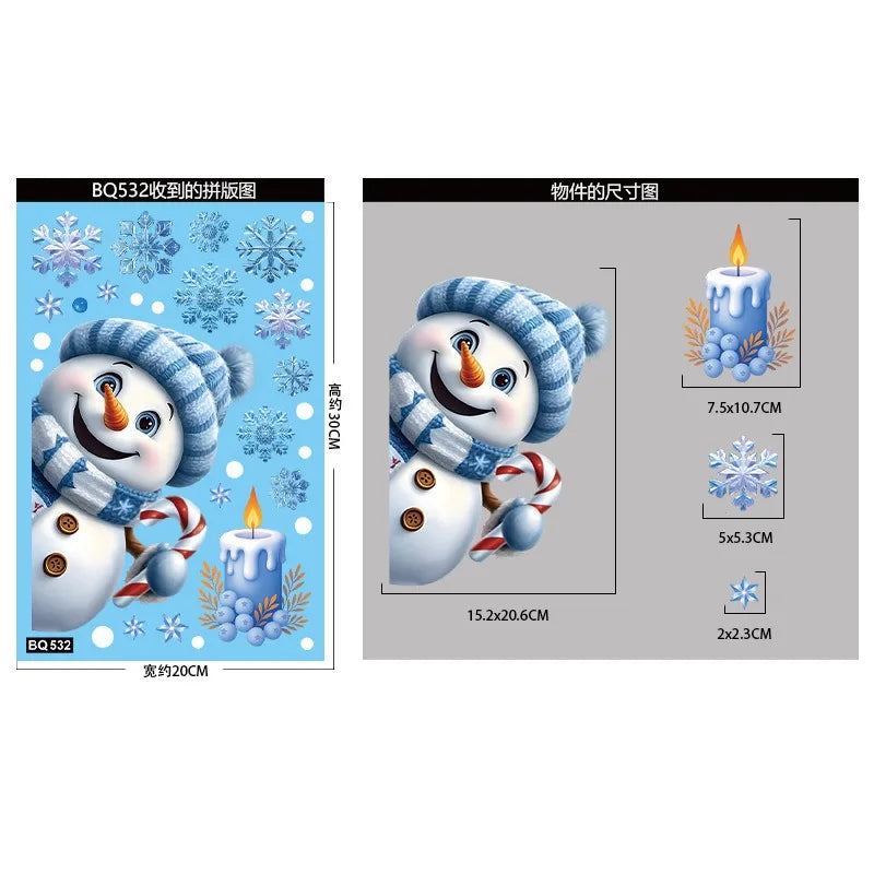 Weihnachten Fenster Aufkleber mit Schneemann Weihnachtsmann und Elch Motiven