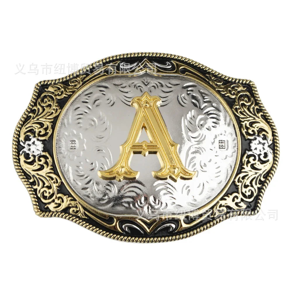 Goldfarbene Legierungs Gürtelschnalle im Western-Stil mit Buchstaben