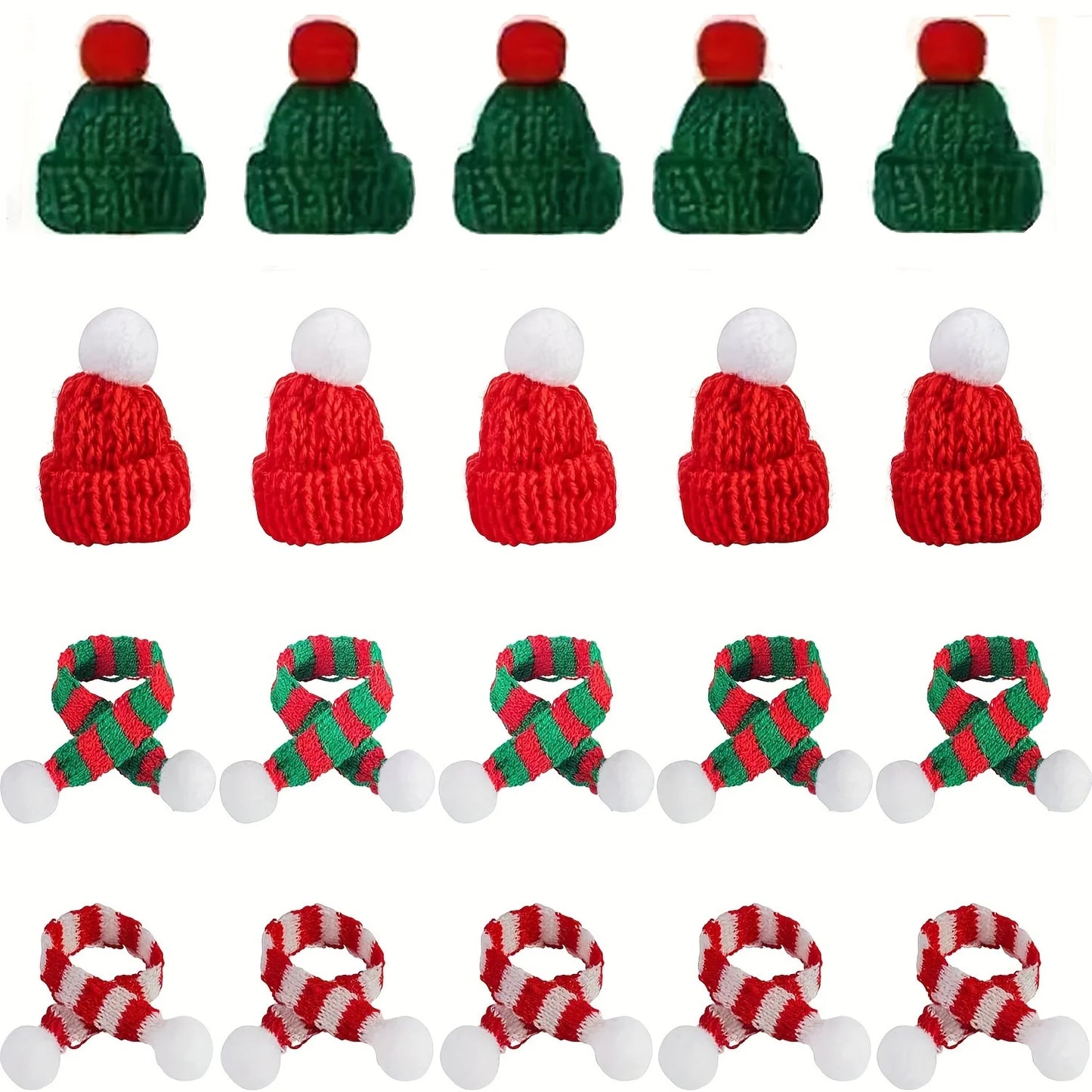 20-teiliges Set Mini-Weihnachtsmützen und Schals in Rot und Grün