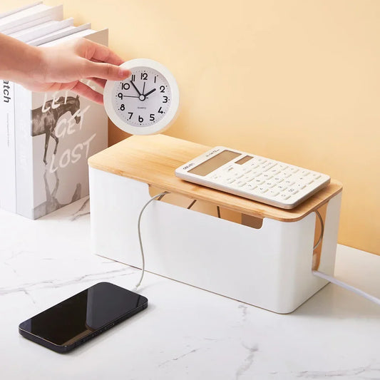 Holz Kabel-Aufbewahrungsbox für Büro mit praktischem Kabelmanagement