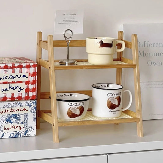 Praktisches 2-lagiges Bambus Aufbewahrungsregal für Küche und Wohnbereich