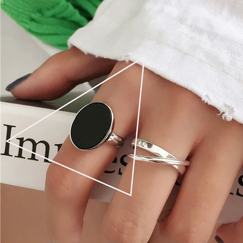 Verstellbarer Silberring mit hohlen Linien, stylischer Punk-Schmuck Unisex