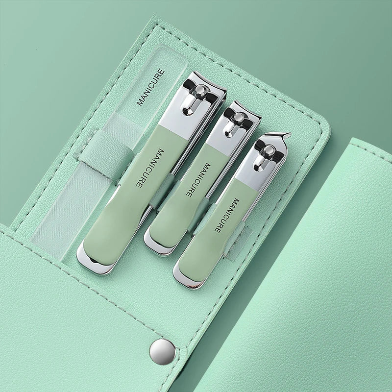 Präzises Nagelpflege-Set 4/10tlg mit Edelstahl-Tools - rotierender Leder-Tasche