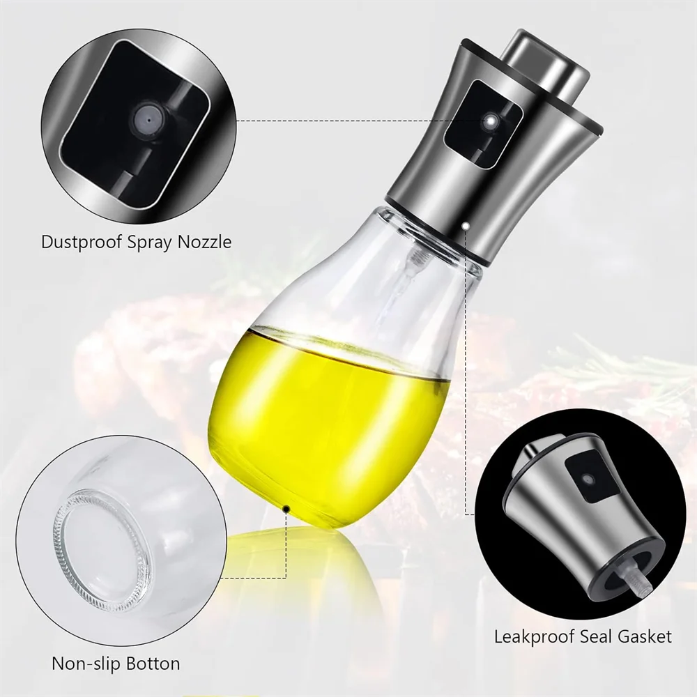 Präzises Sprühen - Auslaufsicher: Ölsprühflasche 200 ml Glas - Edelstahl