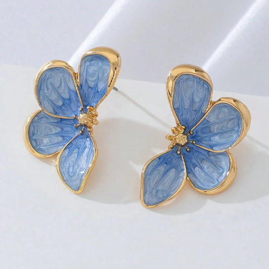 Vintage Blaue Blume Ohrstecker für Frauen Temperamentvolles Design