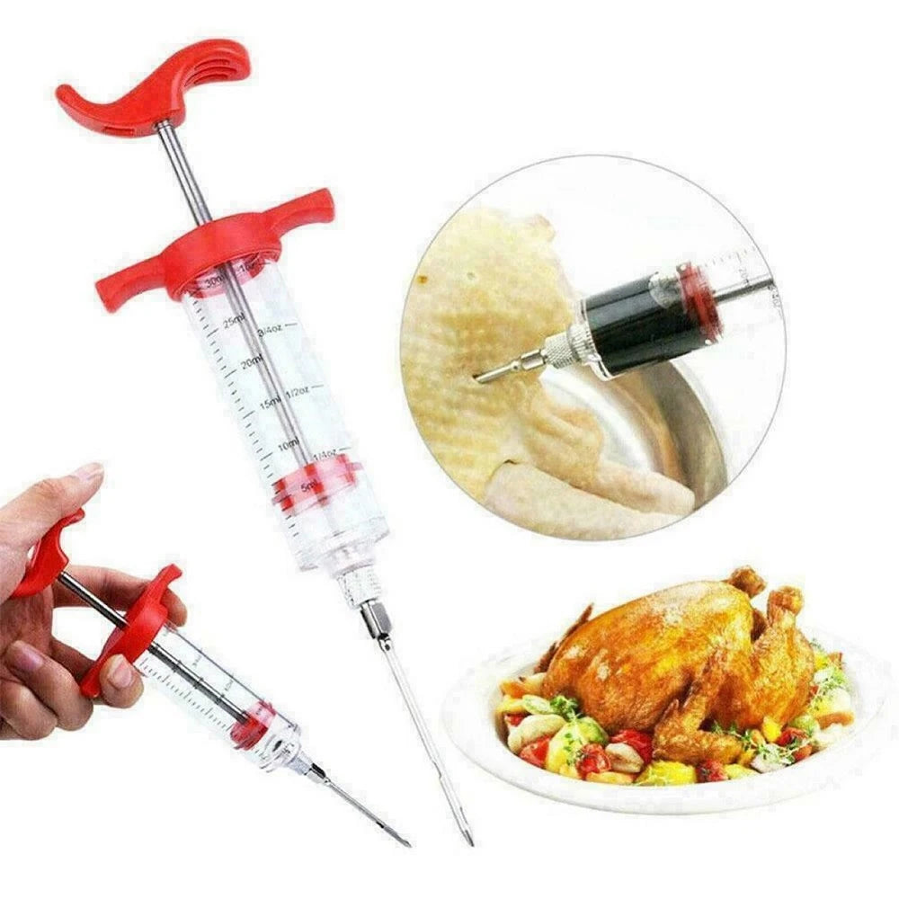 Saftig - aromatisch: Grill BBQ Werkzeug Set mit Spritze - Edelstahl-Nadel