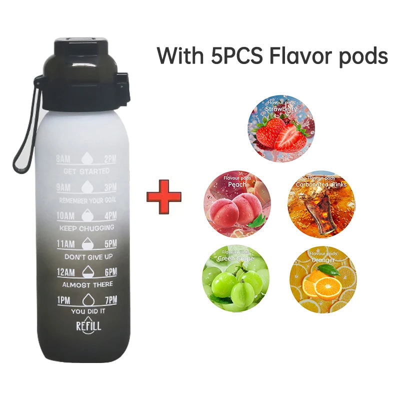 LUSQI 1000ML Geschmackswasser Flasche mit Stroh & 5 Geschmackspods