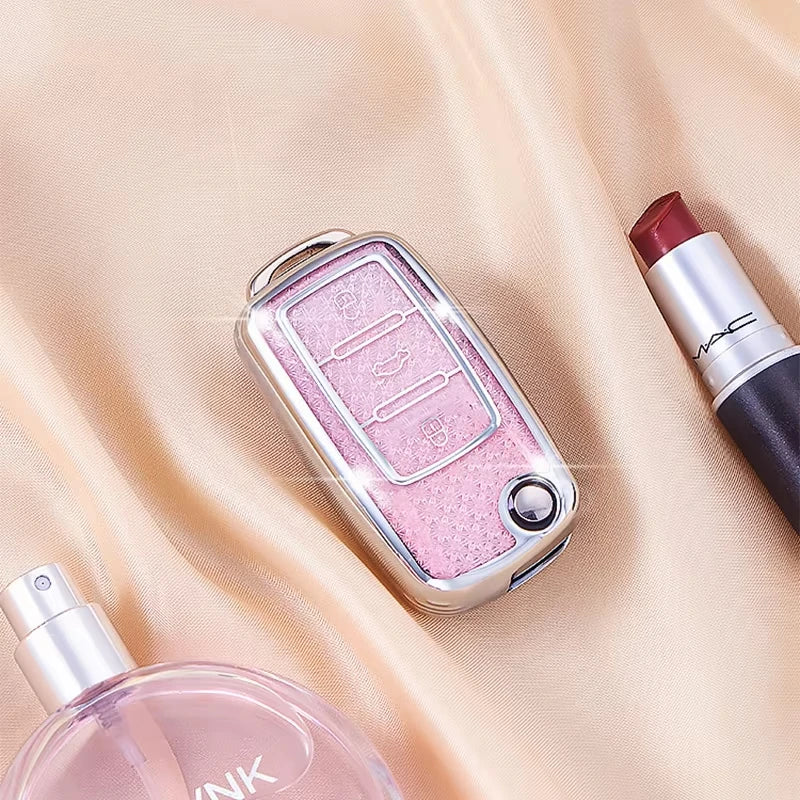 TPU 3-Tasten Klappschlüsseletui für verschiedene VW Modelle Rosa