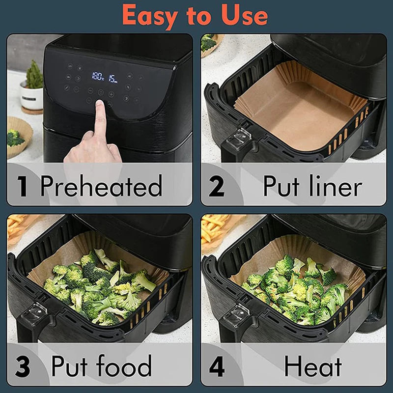 Einweg Backpapier für Airfryer - Lebensmittelgeeignetes Pergamentpapier 25-50 Stück