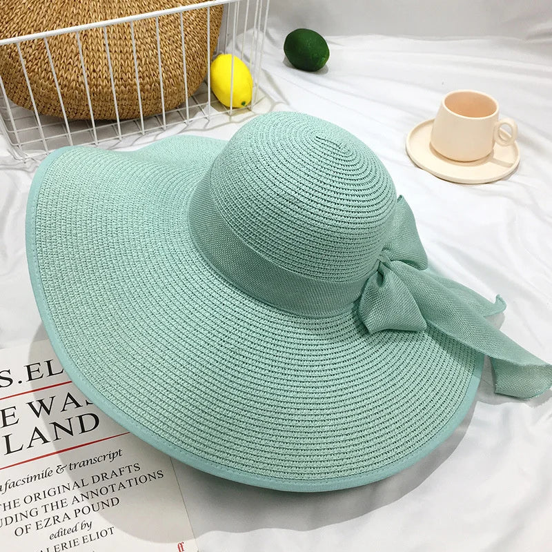 Sonnenschutz - Stil: Gelber Damen Strohhut mit großer 15 cm Krempe