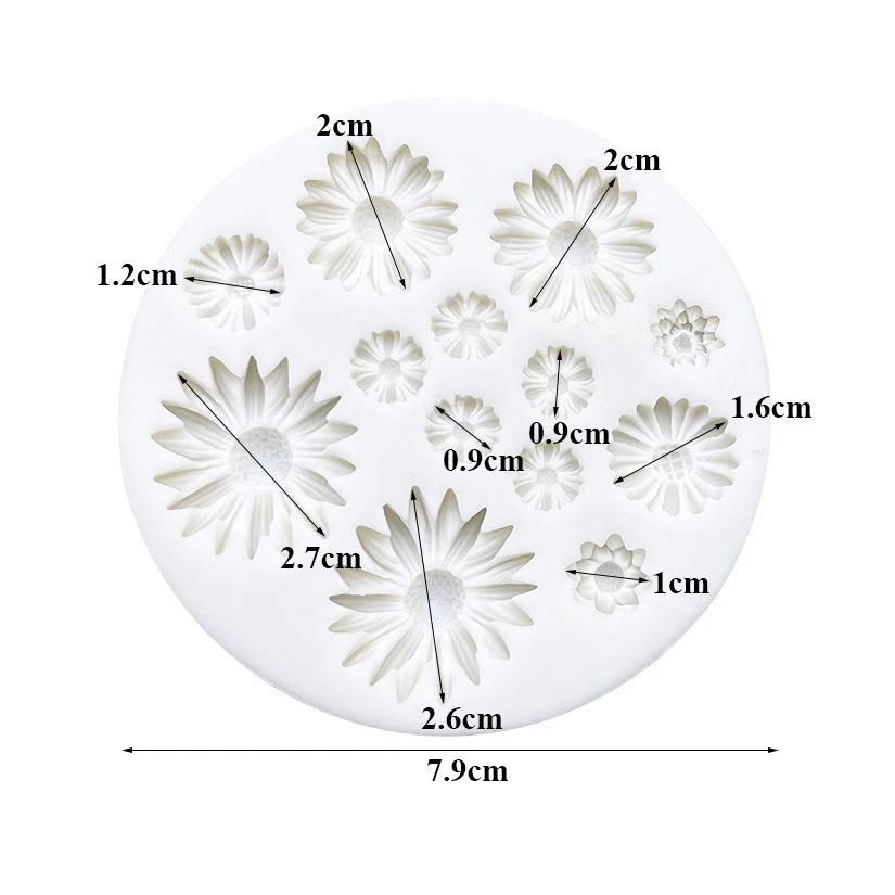 Florale Silikonform für Zuckerblumen – Gänseblümchen, Rose - Chrysantheme Set