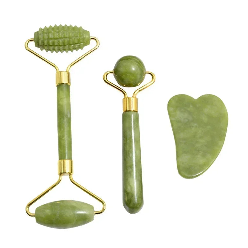 Natürlicher Jade Roller und Gua Sha Massagegerät für Gesicht und Körper