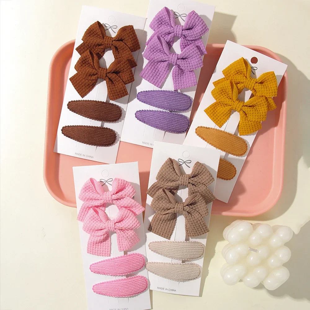 Bunte Haarklammern Set – 4-teilig, sichere Legierung - farbenfrohe Schleifen für Mädchen