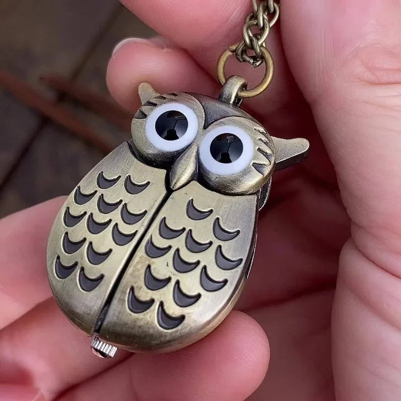 Retro Bronze Eule Taschenuhr mit Quarzwerk - Kette – Kreatives Geschenk