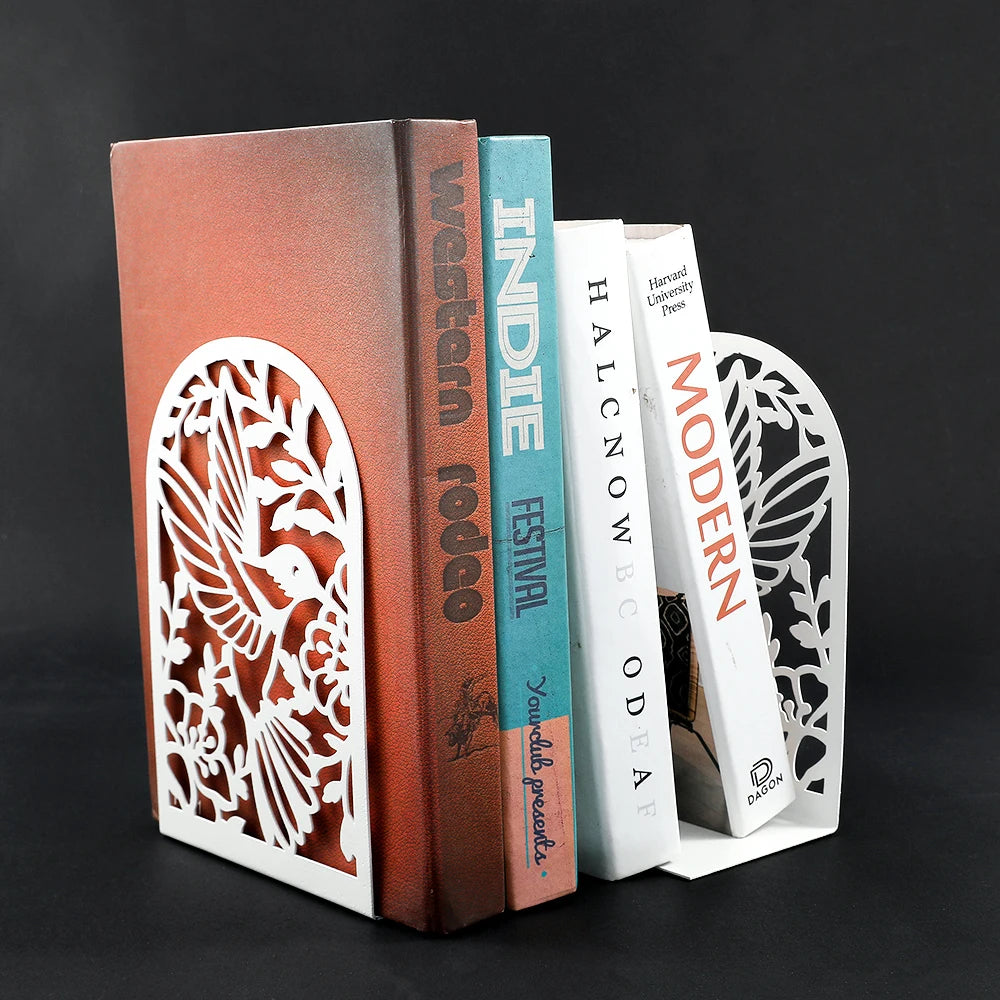 Buchstützen aus Eisen mit Schwalben- und Blumenmotiv für Büro & Zuhause