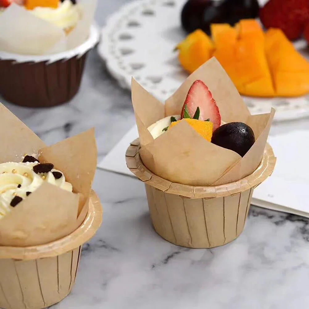 50 Stück Tulpen-Muffinförmchen aus fettfestem Papier zum Backen