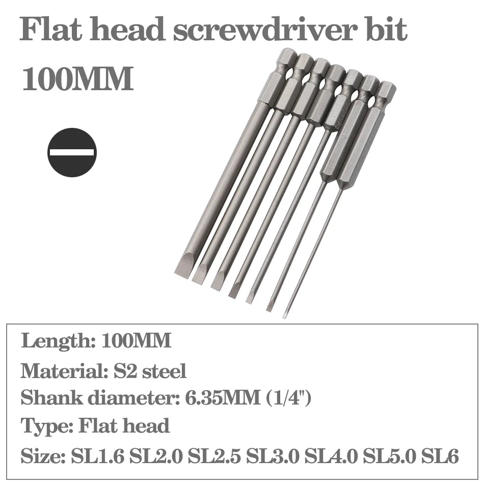 7-teiliges Schlitz Schraubendreher Bit Set magnetisch S2 Stahl 50-100mm