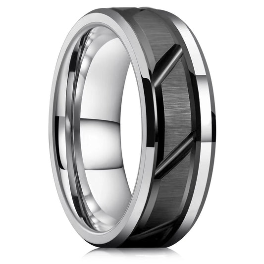 Fashio Männer Ringe Schwarz Titan Edelstahl Ringe Für Männer Frauen Ziegel Muster Finish Abgeschrägte Kante Hochzeit Ring Partei Schmuck