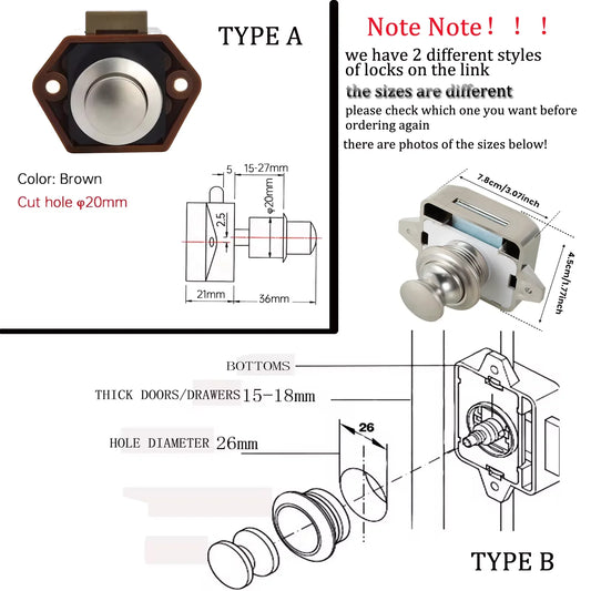 5/10x Push-Lock Drückverschluss 20/26mm für Wohnmobil Auto Schrank Schublade