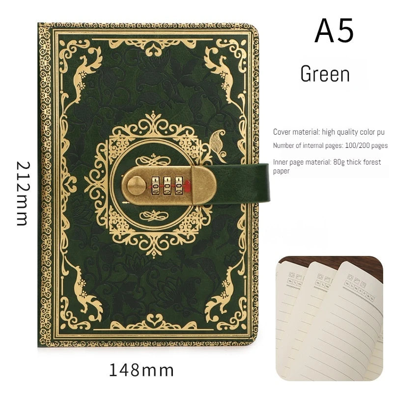 A5 Retro Tagebuch mit Digital Schloss PU Leder – Persönliches Notizbuch