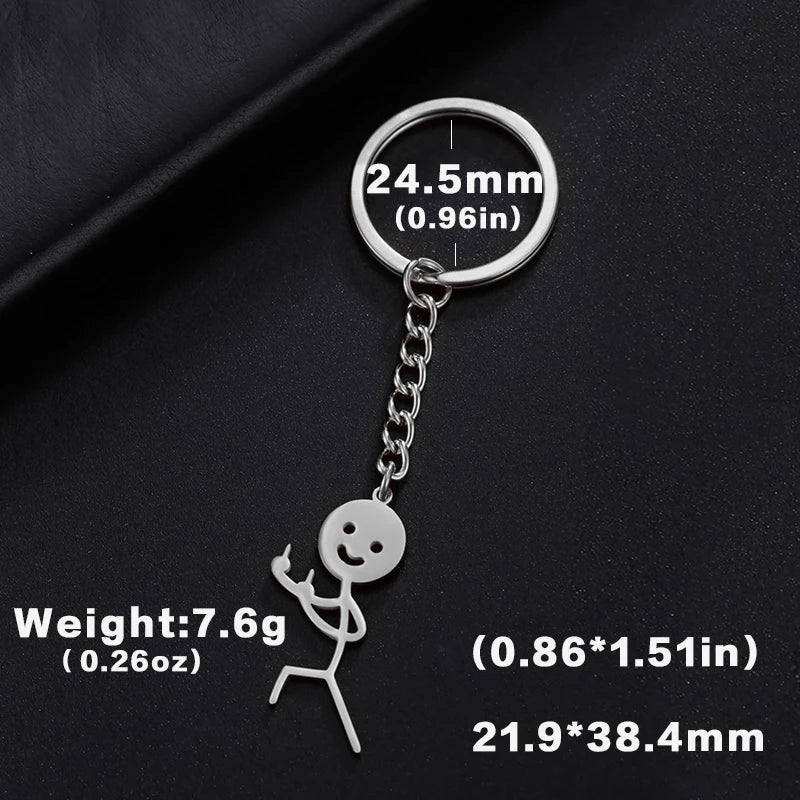 Stickman Schlüsselanhänger mit Mittelfinger Edelstahl für Auto - Tasche