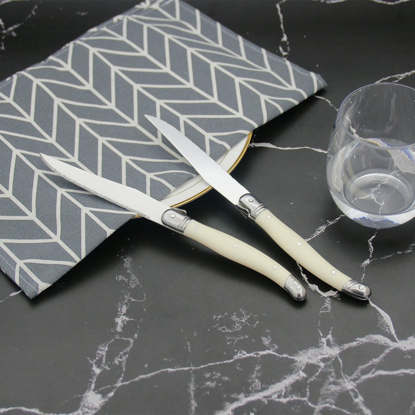 Laguiole Steak Messer Set Mit Weißem Kunststoffgriff Edelstahl Für Haushalt