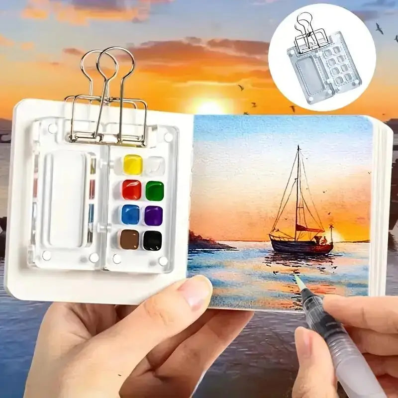 Tragbares Mini Aquarell Farbbox Set mit Skizzenbuch und PE-Palette