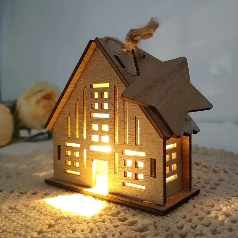 Weihnachtsbeleuchtung Holzhaus Dekoration mit warmem LED-Licht