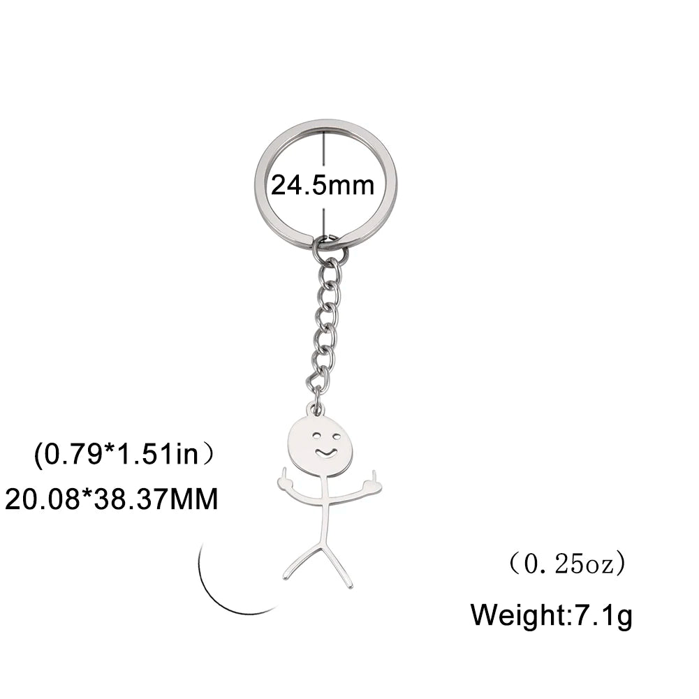 Stickman Schlüsselanhänger mit Mittelfinger Edelstahl für Auto - Tasche