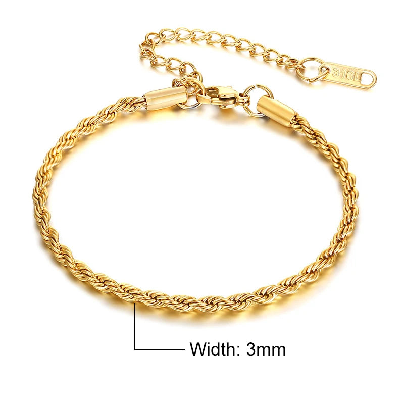 Verstellbares Edelstahl Kettenarmband mit gedrehter Seilstruktur - Yabubest - Home & More