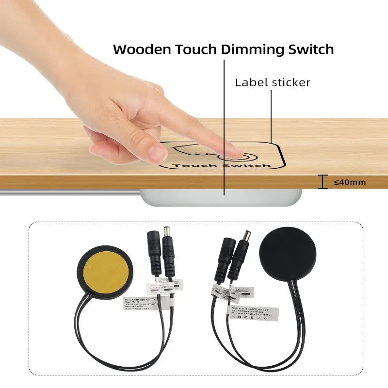 Berührungssensitiver Holz-Touch-Schalter 12/24V, dimmbar bis 60W, 40mm Reichweite