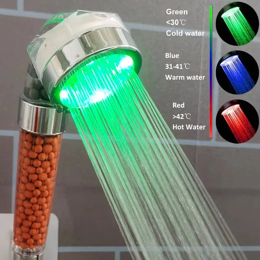 Handbrause mit LED-Temperatursensor ABS Kunststoff Hochdruck Duschkopf