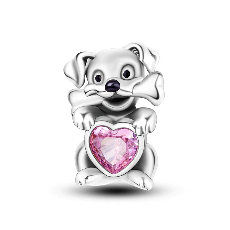 Romantische rosa 925 Silber Charms mit Zirkon – Herz - Parfüm Flasche Set