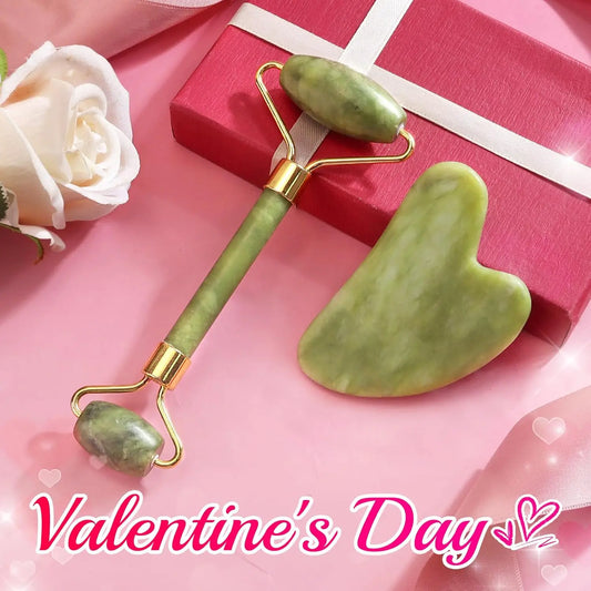 Natürlicher Gesichts-Jade-Roller mit kühlendem Gua Sha Set