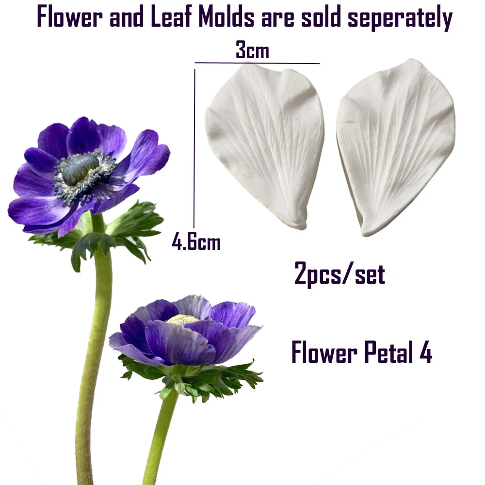 Silikon Cake Mold Set 2-teilig – Flexible Anemone Blätter Fondantform